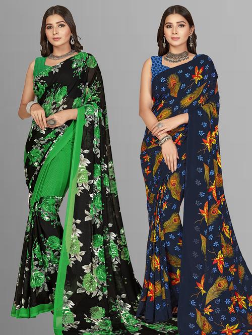 women pack of 2 casual wear combo sarees with blouse - 21476376 - Very Small Image - 1