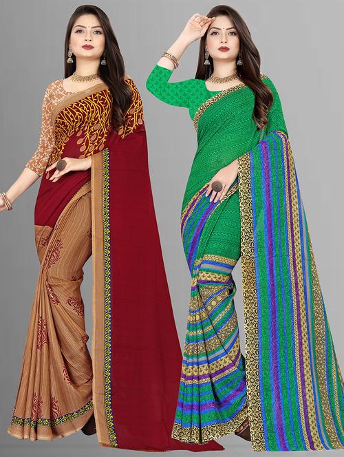 women pack of 2 casual wear combo sarees with blouse - 21476382 - Very Small Image - 1