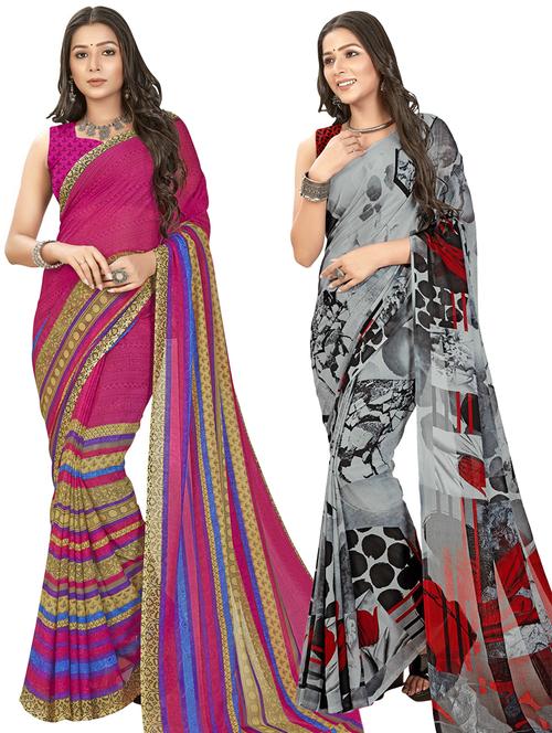 women pack of 2 casual wear combo sarees with blouse - 21476383 - Very Small Image - 1
