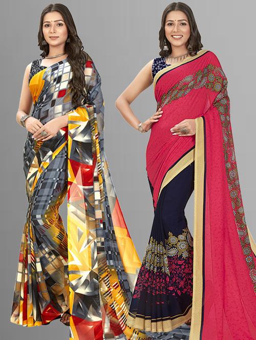 women pack of 2 casual wear combo sarees with blouse - 21476391 - Very Small Image - 1