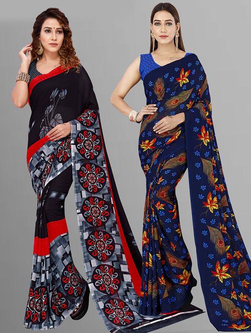 women pack of 2 casual wear combo sarees with blouse - 21476397 - Very Small Image - 1
