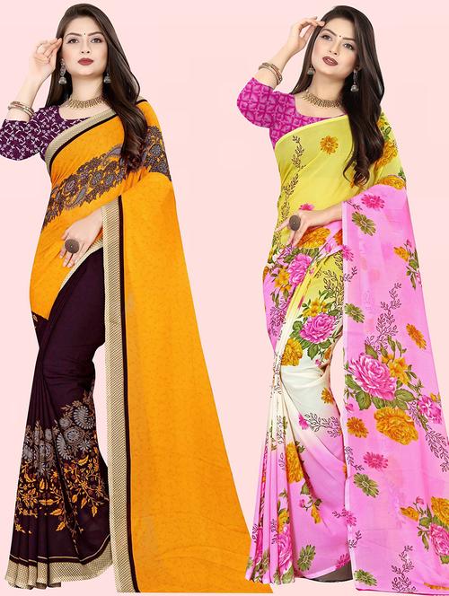 women pack of 2 casual wear combo sarees with blouse - 21476399 - Very Small Image - 1