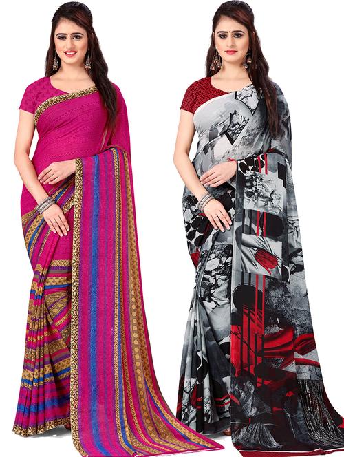 women pack of 2 casual wear combo sarees with blouse - 21476400 - Very Small Image - 1