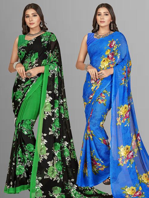 women pack of 2 casual wear combo sarees with blouse - 21476401 - Very Small Image - 1
