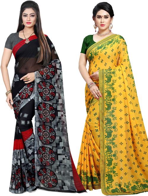 women pack of 2 casual wear combo sarees with blouse - 21476402 - Very Small Image - 1