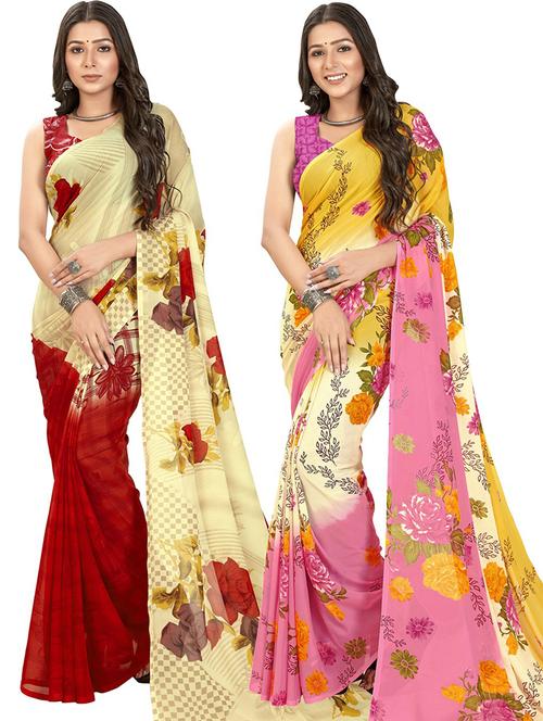 women pack of 2 casual wear combo sarees with blouse - 21476403 - Very Small Image - 1
