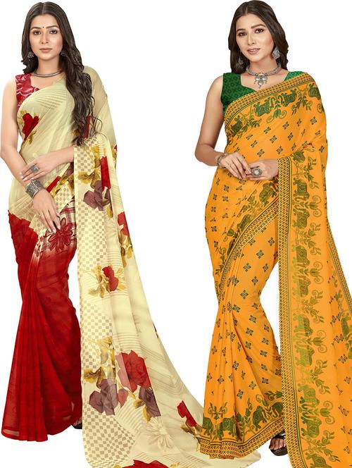 women pack of 2 casual wear combo sarees with blouse - 21476404 - Very Small Image - 1