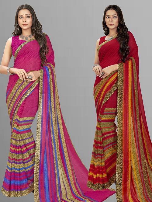women pack of 2 casual wear combo sarees with blouse - 21476407 - Very Small Image - 1