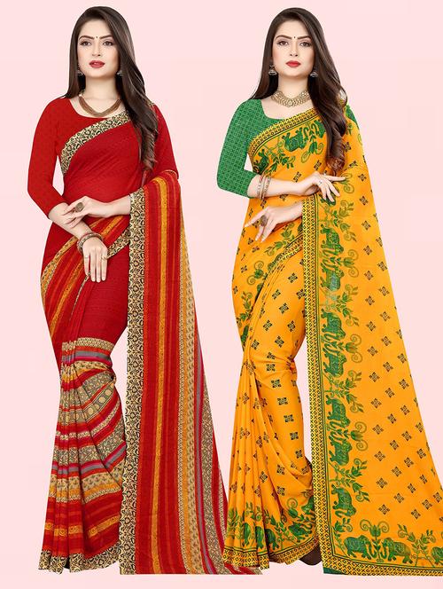 women pack of 2 casual wear combo sarees with blouse - 21476410 - Very Small Image - 1