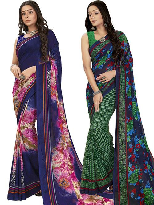 women pack of 2 casual wear combo sarees with blouse - 21476411 - Very Small Image - 1