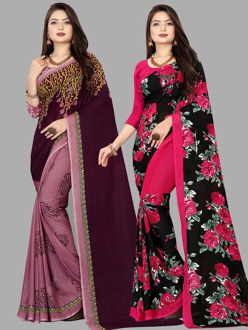 women pack of 2 casual wear combo sarees with blouse - 21476412 - Very Small Image - 1