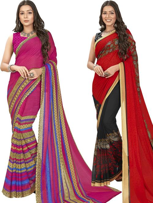 women pack of 2 casual wear combo sarees with blouse - 21476419 - Very Small Image - 1