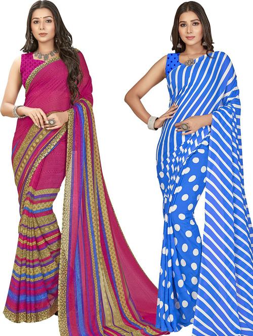 women pack of 2 casual wear combo sarees with blouse - 21476423 - Very Small Image - 1