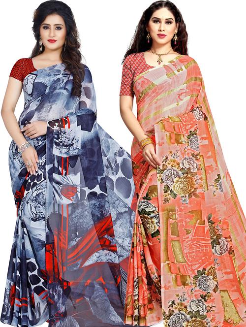 women pack of 2 casual wear combo sarees with blouse - 21476425 - Very Small Image - 1