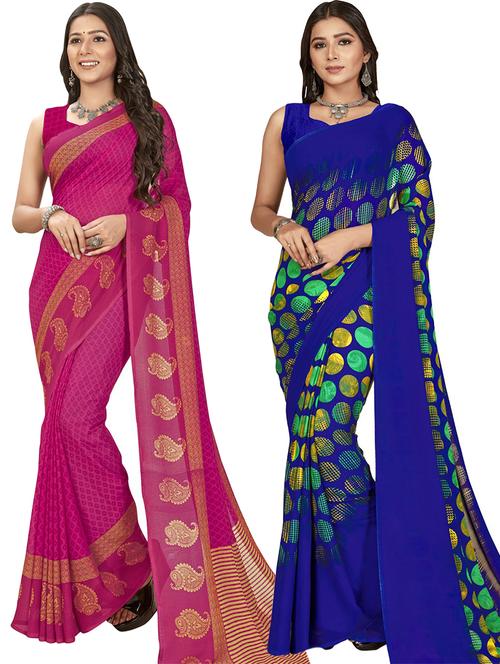 women pack of 2 casual wear combo sarees with blouse - 21476436 - Very Small Image - 1