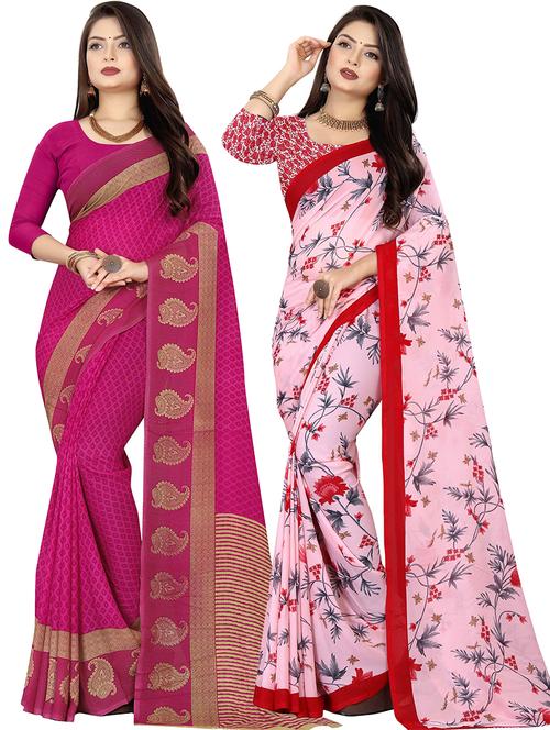 women pack of 2 casual wear combo sarees with blouse - 21476440 - Very Small Image - 1