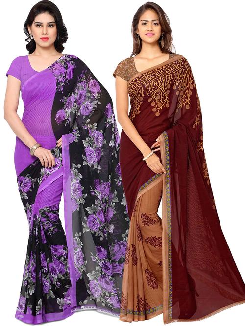 women pack of 2 casual wear combo sarees with blouse - 21476441 - Very Small Image - 1
