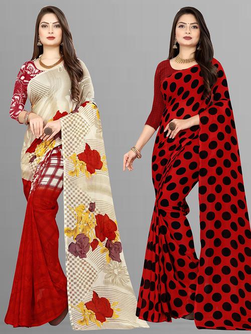 women pack of 2 casual wear combo sarees with blouse - 21476444 - Very Small Image - 1