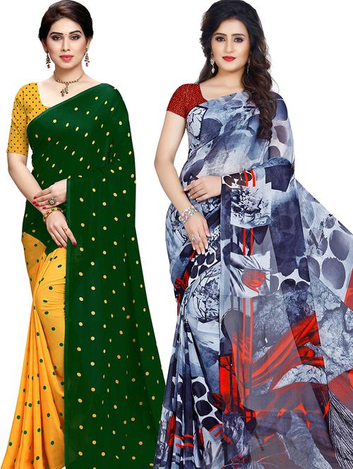 women pack of 2 casual wear combo sarees with blouse - 21476445 - Very Small Image - 1