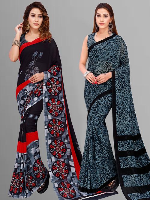 women pack of 2 casual wear combo sarees with blouse - 21476452 - Very Small Image - 1