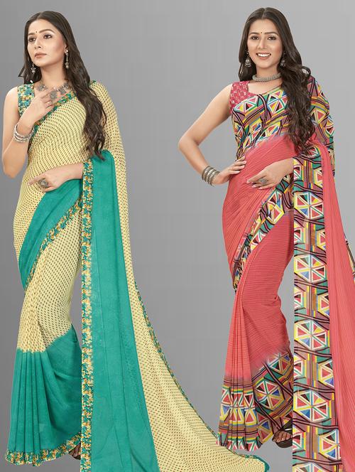 women pack of 2 casual wear combo sarees with blouse - 21476454 - Very Small Image - 1