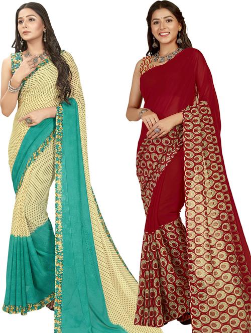 women pack of 2 casual wear combo sarees with blouse - 21476456 - Very Small Image - 1