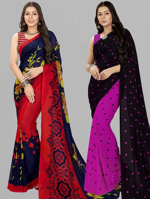 women pack of 2 casual wear combo sarees with blouse - 21476459 - Very Small Image - 1