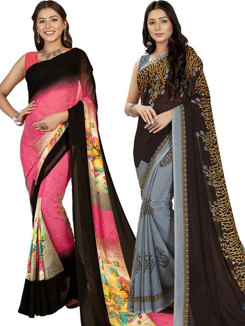 women pack of 2 casual wear combo sarees with blouse - 21476460 - Very Small Image - 1