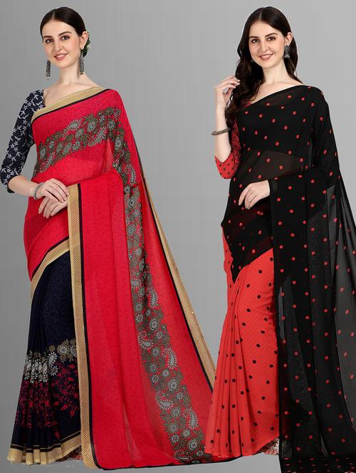 women pack of 2 casual wear combo sarees with blouse - 21476463 - Very Small Image - 1