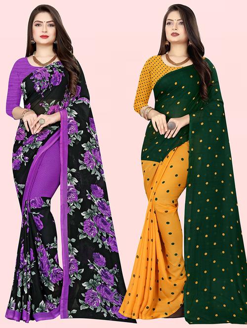 women pack of 2 casual wear combo sarees with blouse - 21476465 - Very Small Image - 1