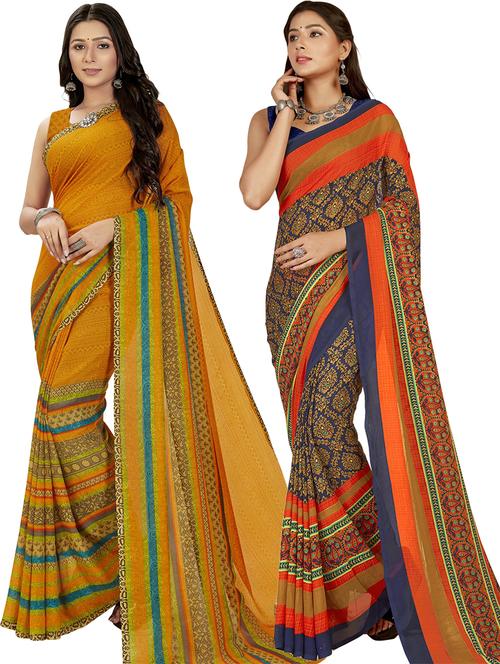 women pack of 2 casual wear combo sarees with blouse - 21476470 - Very Small Image - 1