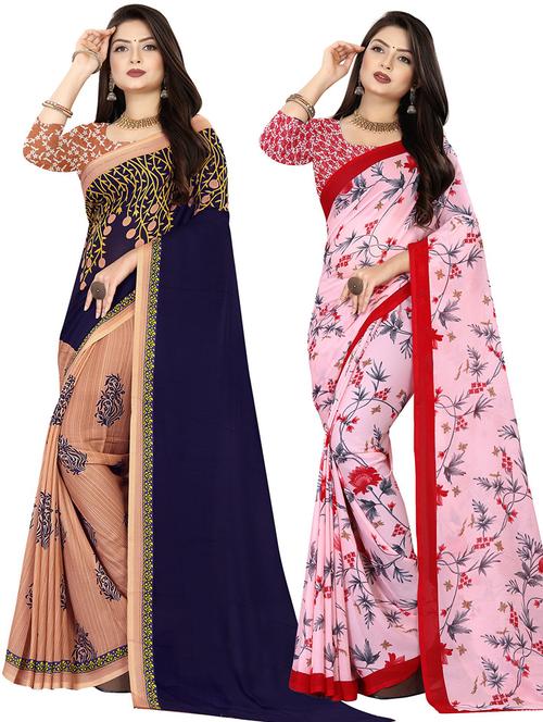 women pack of 2 casual wear combo sarees with blouse - 21476471 - Very Small Image - 1