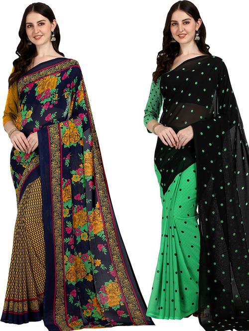 women pack of 2 casual wear combo sarees with blouse - 21476477 - Very Small Image - 1