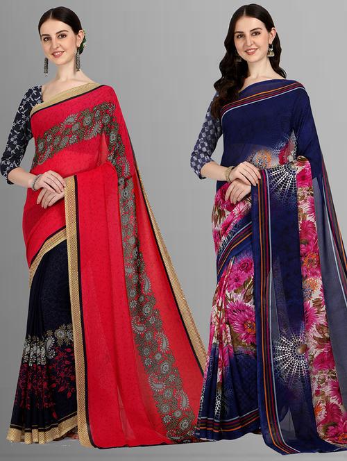 women pack of 2 casual wear combo sarees with blouse - 21476484 - Very Small Image - 1