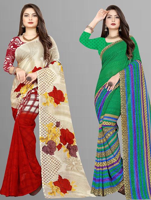 women pack of 2 casual wear combo sarees with blouse - 21476489 - Very Small Image - 1