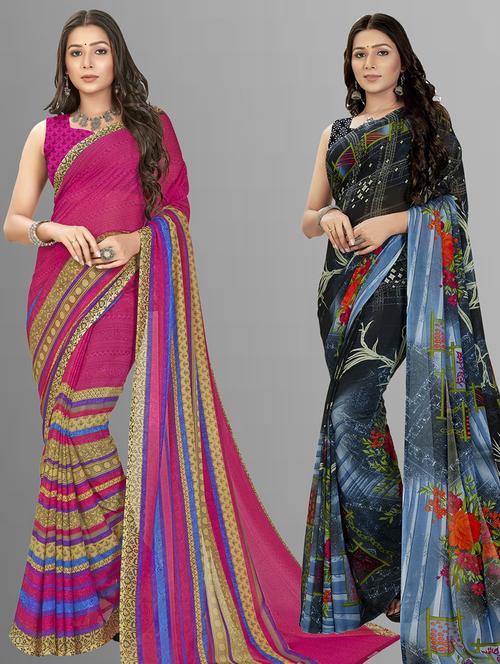 women pack of 2 casual wear combo sarees with blouse - 21476495 - Very Small Image - 1
