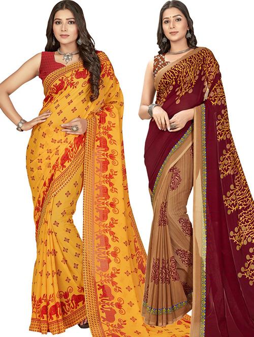 women pack of 2 casual wear combo sarees with blouse - 21476496 - Very Small Image - 1
