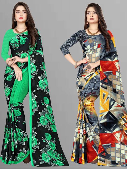 women pack of 2 casual wear combo sarees with blouse - 21476497 - Very Small Image - 1
