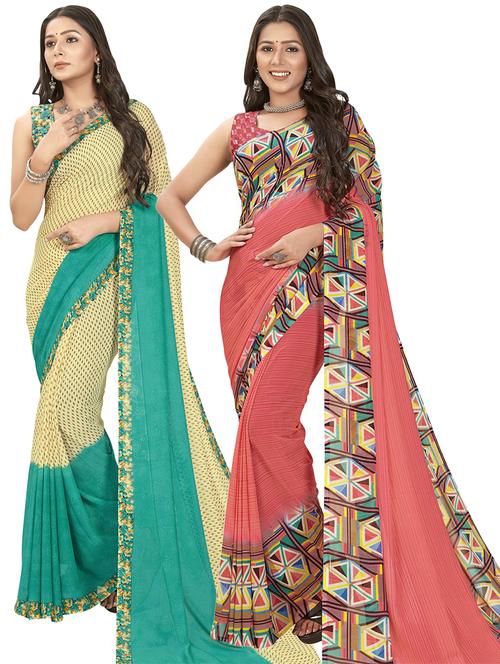 women pack of 2 casual wear combo sarees with blouse - 21476498 - Very Small Image - 1