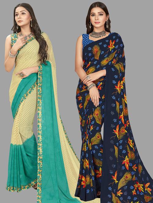 women pack of 2 casual wear combo sarees with blouse - 21476499 - Very Small Image - 1