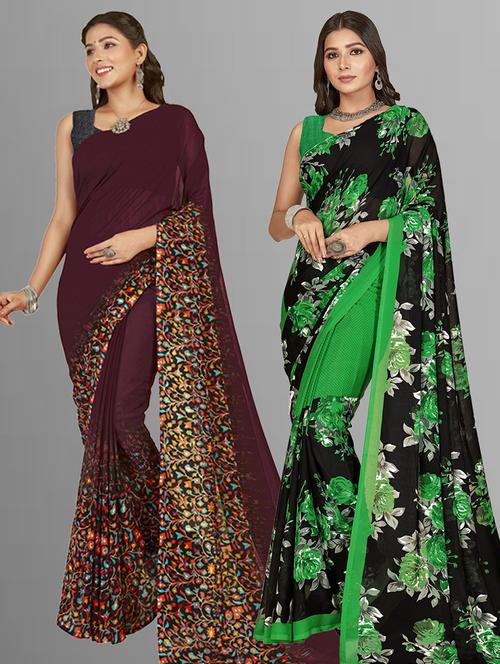 women pack of 2 casual wear combo sarees with blouse - 21476500 - Very Small Image - 1