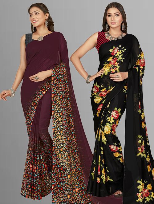women pack of 2 casual wear combo sarees with blouse - 21476501 - Very Small Image - 1