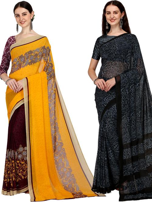 women pack of 2 casual wear combo sarees with blouse - 21476510 - Very Small Image - 1