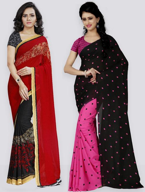 women pack of 2 casual wear combo sarees with blouse - 21476513 - Very Small Image - 1