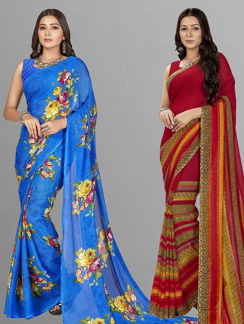 women pack of 2 casual wear combo sarees with blouse - 21476521 - Very Small Image - 1