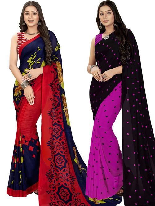 women pack of 2 casual wear combo sarees with blouse - 21476524 - Very Small Image - 1