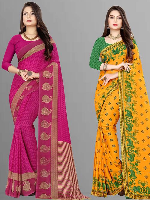 women pack of 2 casual wear combo sarees with blouse - 21476525 - Very Small Image - 1