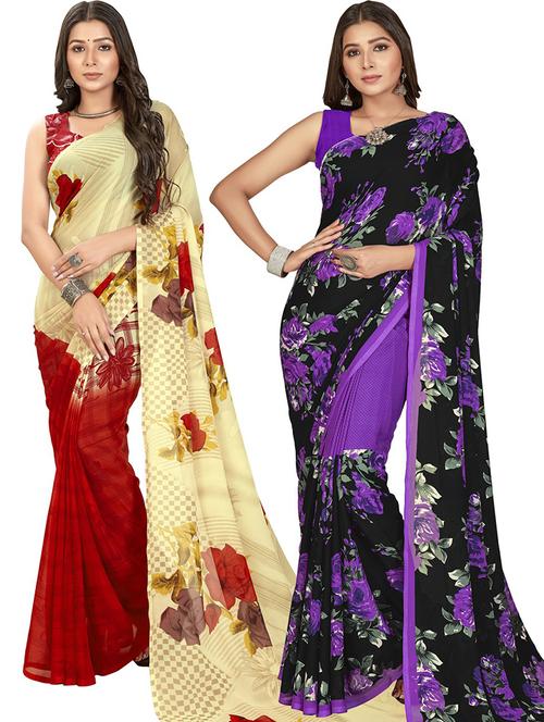women pack of 2 casual wear combo sarees with blouse - 21476534 - Very Small Image - 1