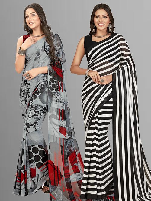 women pack of 2 casual wear combo sarees with blouse - 21476536 - Very Small Image - 1