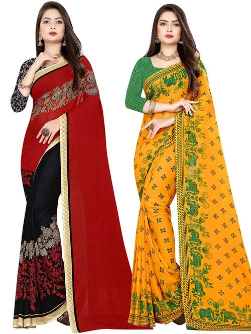 women pack of 2 casual wear combo sarees with blouse - 21476544 - Very Small Image - 1